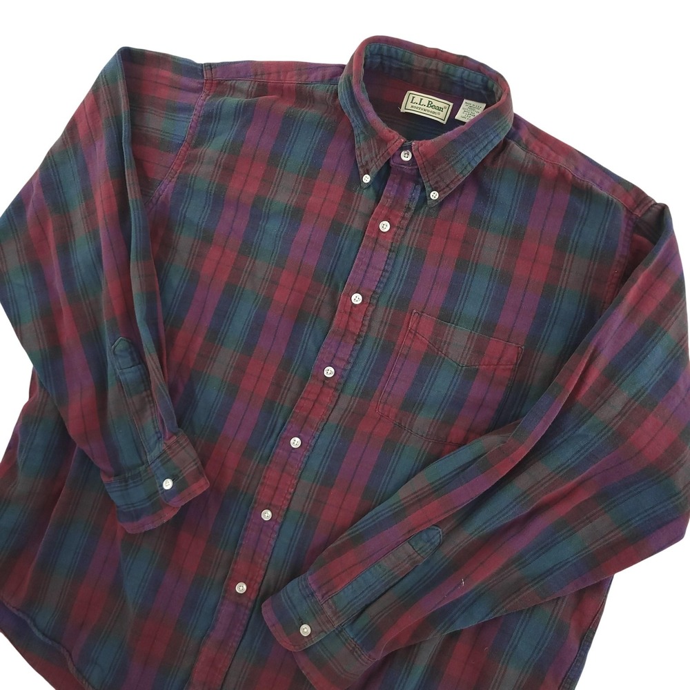 L.L. Bean Northwoods Flannel Mens XL Red Plaid Long Sleeveā Button Down Vintage